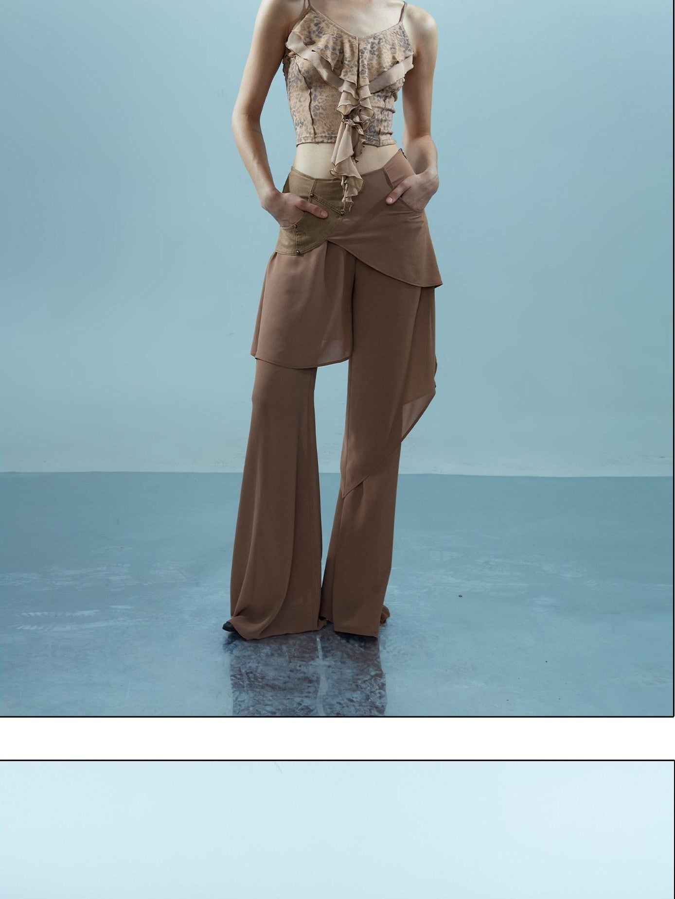 NORTH NODE Spliced Chiffon Hip Covering Slimming Pocket Micro Flare Women&
