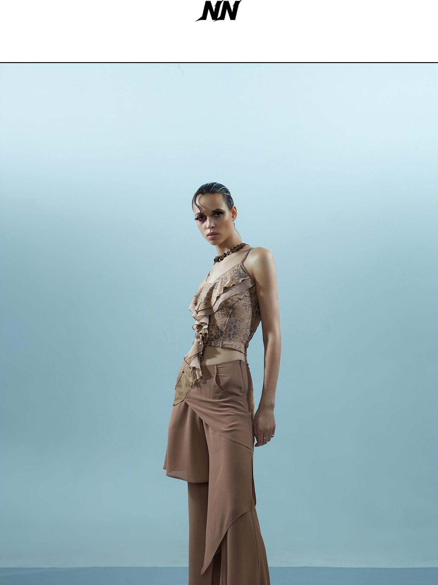 NORTH NODE Spliced Chiffon Hip Covering Slimming Pocket Micro Flare Women&