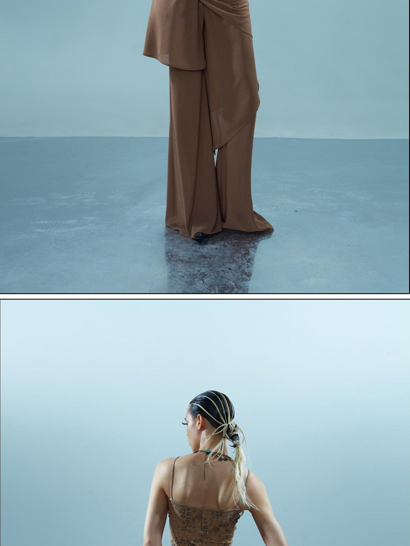 NORTH NODE Spliced Chiffon Hip Covering Slimming Pocket Micro Flare Women&