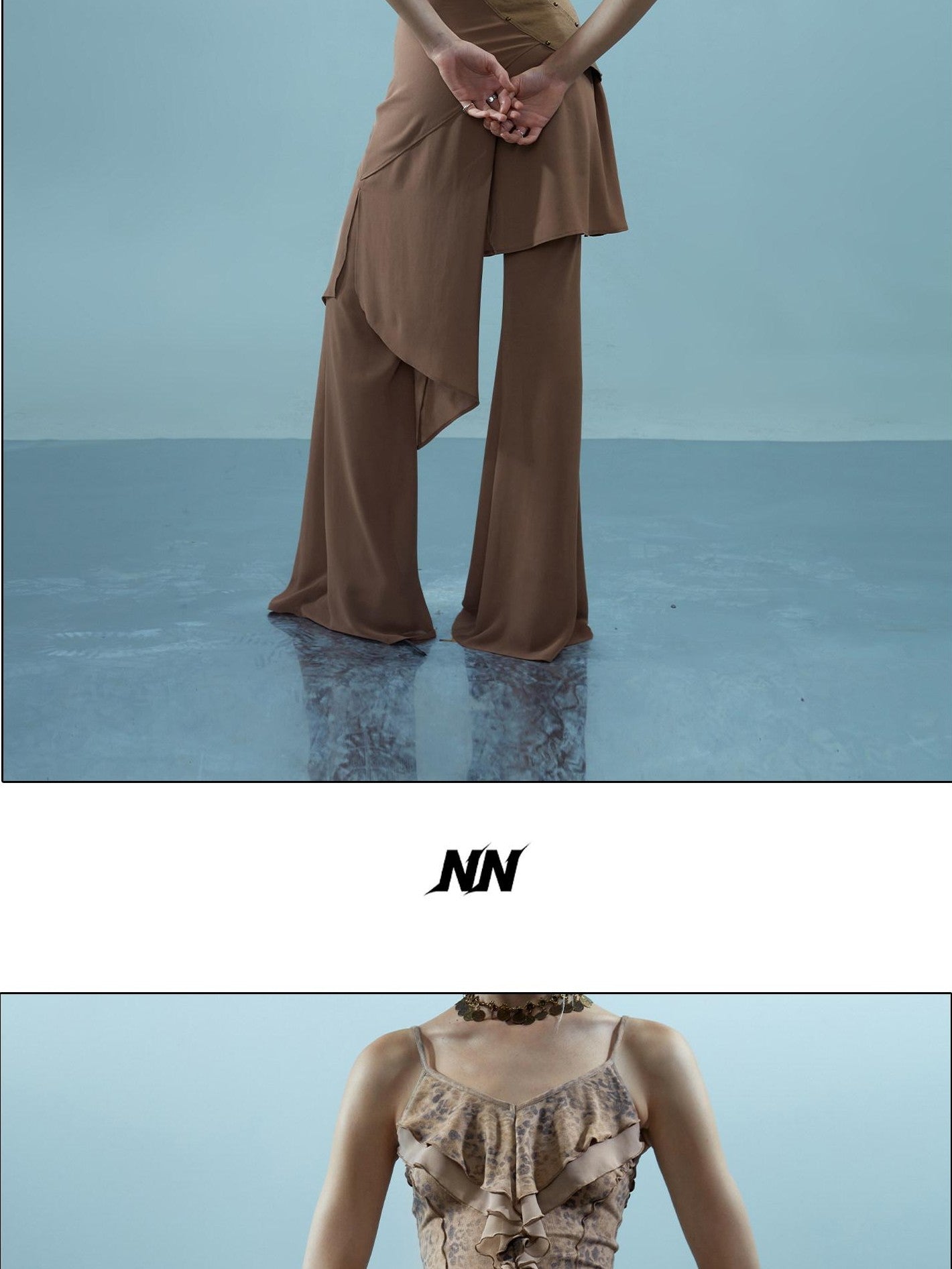 NORTH NODE Spliced Chiffon Hip Covering Slimming Pocket Micro Flare Women&