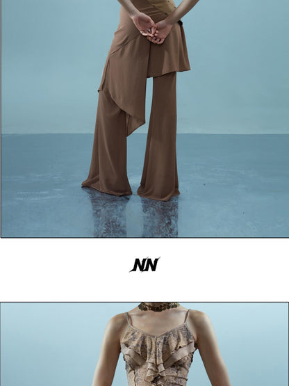 NORTH NODE Spliced Chiffon Hip Covering Slimming Pocket Micro Flare Women&