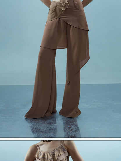 NORTH NODE Spliced Chiffon Hip Covering Slimming Pocket Micro Flare Women&