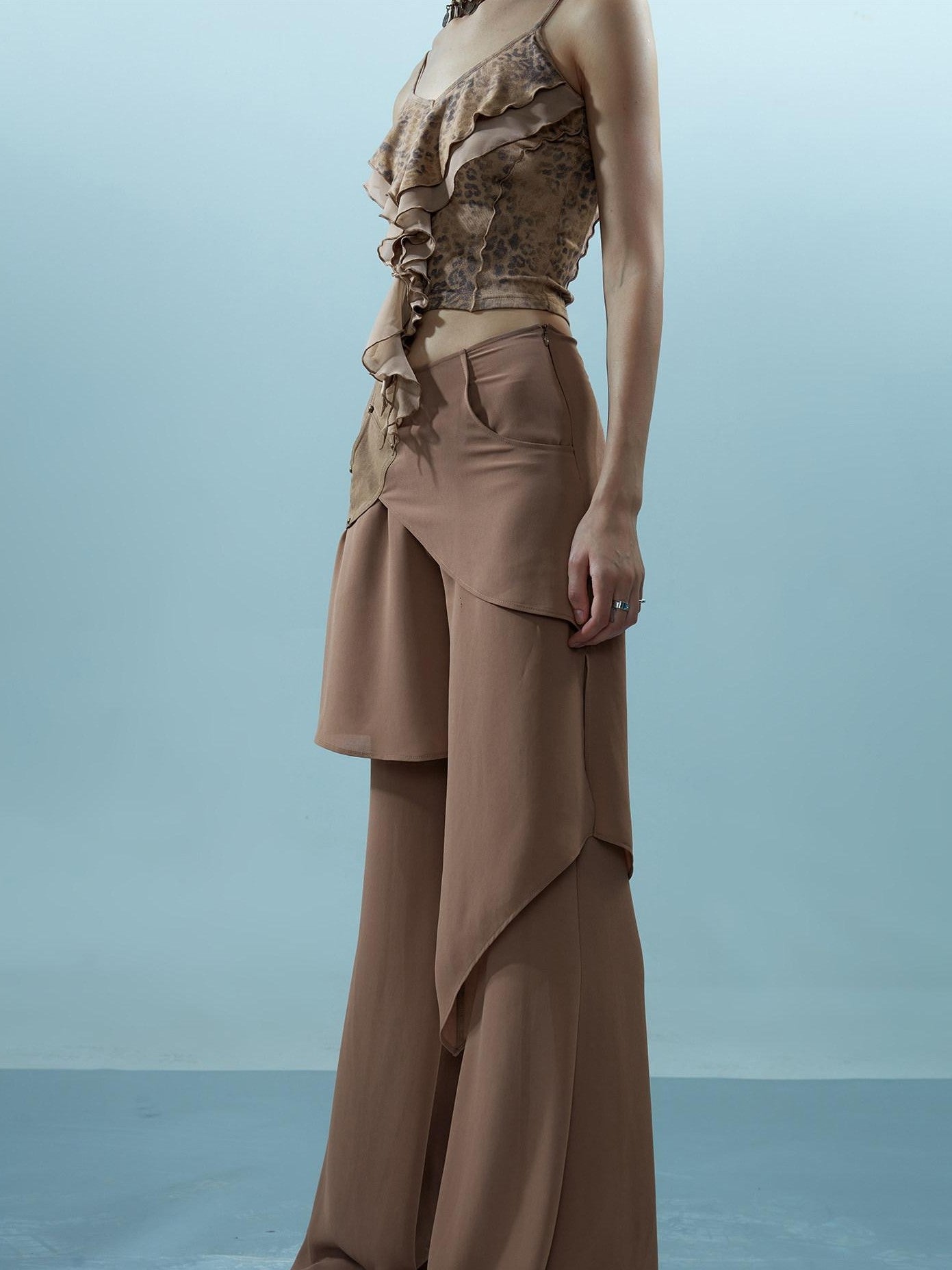 NORTH NODE Spliced Chiffon Hip Covering Slimming Pocket Micro Flare Women&