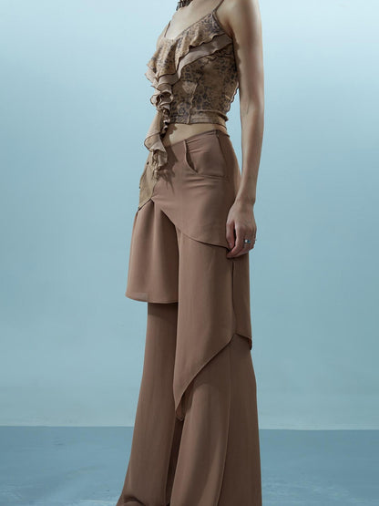 NORTH NODE Spliced Chiffon Hip Covering Slimming Pocket Micro Flare Women&