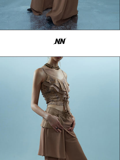 NORTH NODE Spliced Chiffon Hip Covering Slimming Pocket Micro Flare Women&