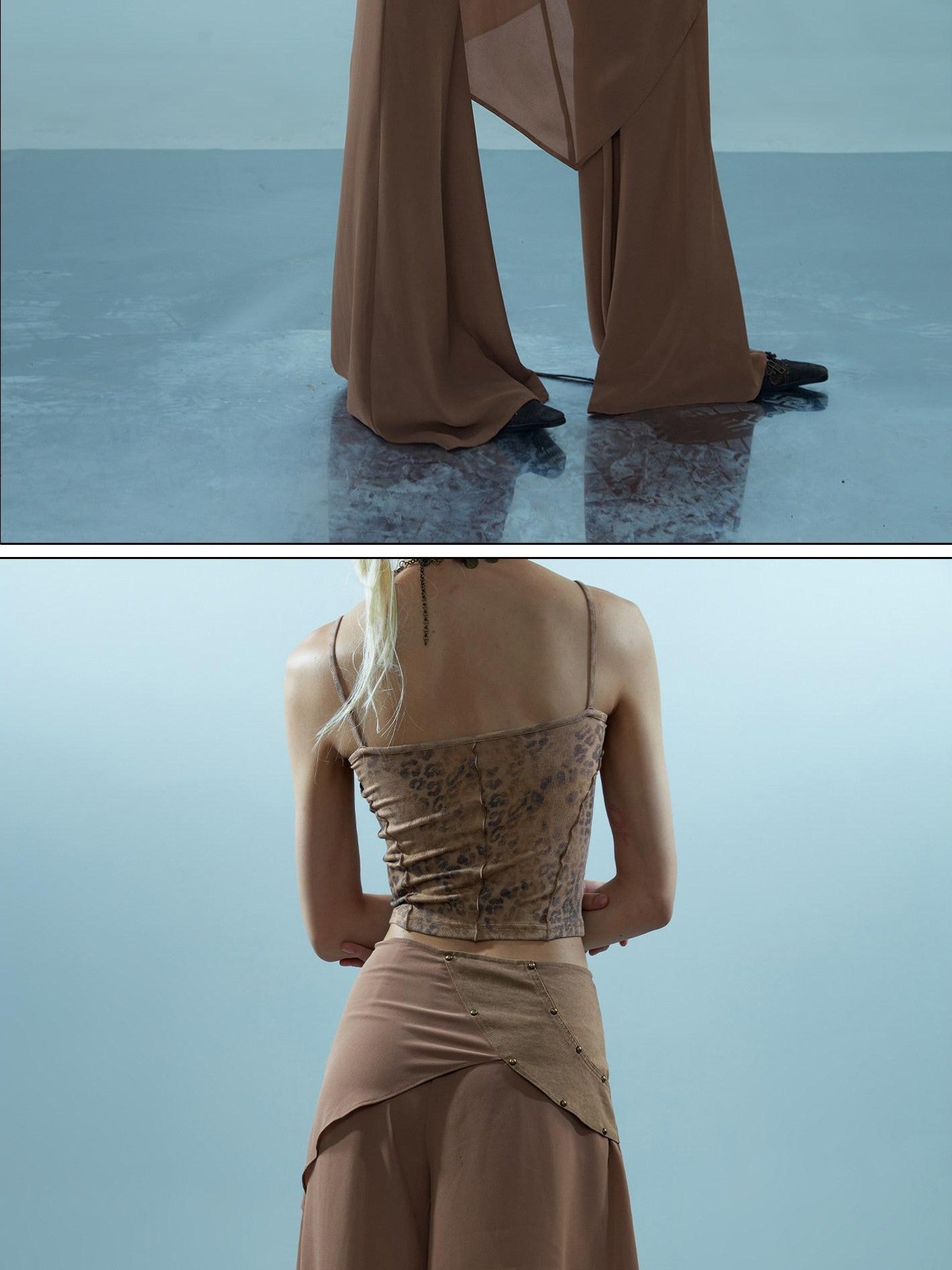 NORTH NODE Spliced Chiffon Hip Covering Slimming Pocket Micro Flare Women&