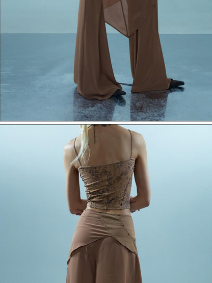 NORTH NODE Spliced Chiffon Hip Covering Slimming Pocket Micro Flare Women&