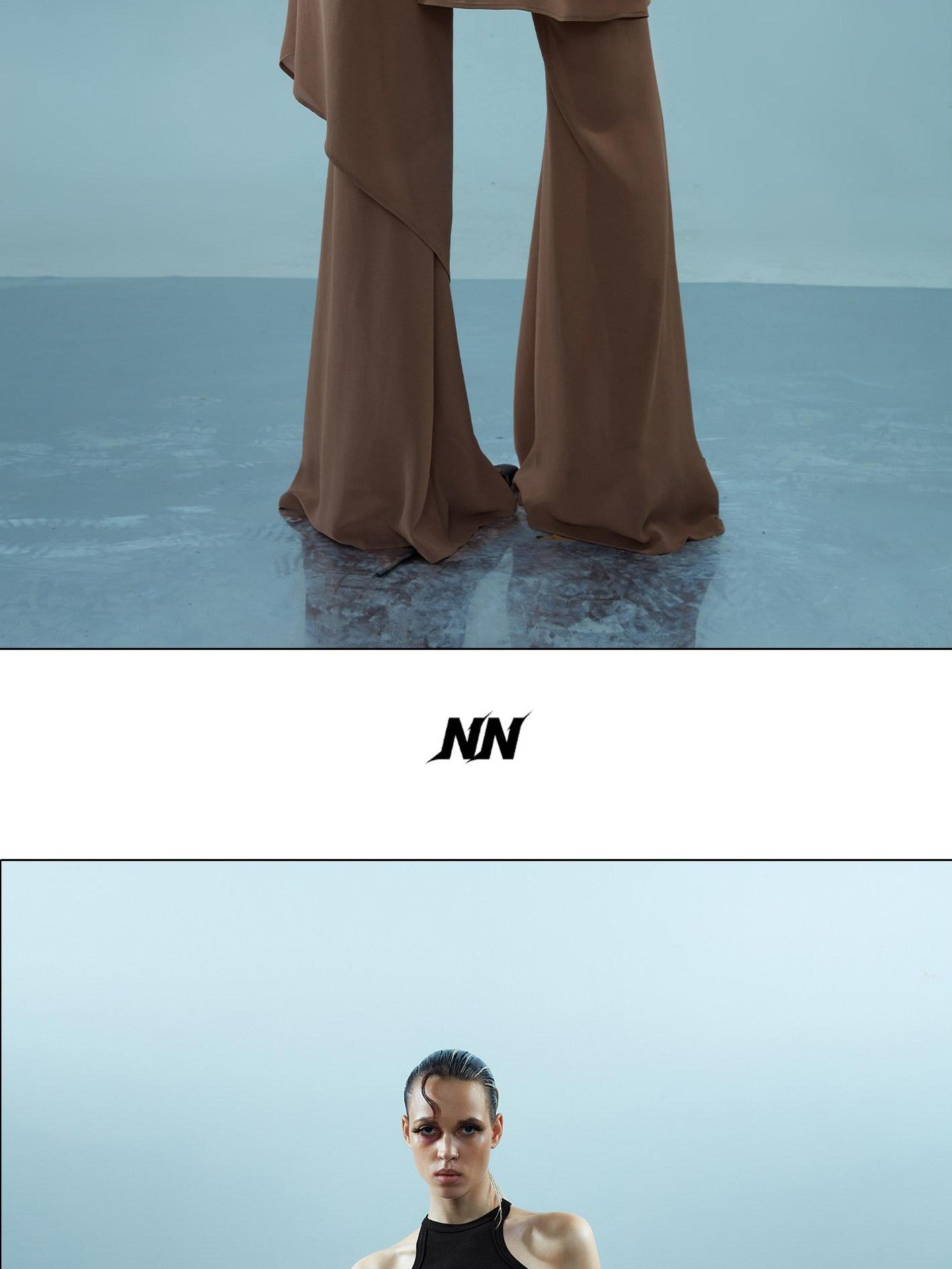 NORTH NODE Spliced Chiffon Hip Covering Slimming Pocket Micro Flare Women&