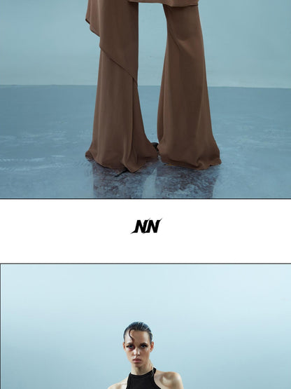 NORTH NODE Spliced Chiffon Hip Covering Slimming Pocket Micro Flare Women&