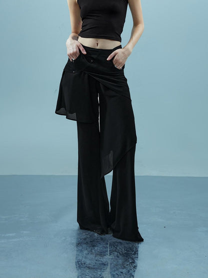 NORTH NODE Spliced Chiffon Hip Covering Slimming Pocket Micro Flare Women&