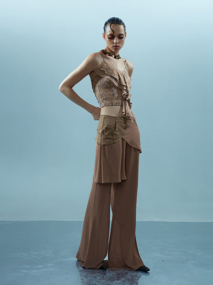 NORTH NODE Spliced Chiffon Hip Covering Slimming Pocket Micro Flare Women&