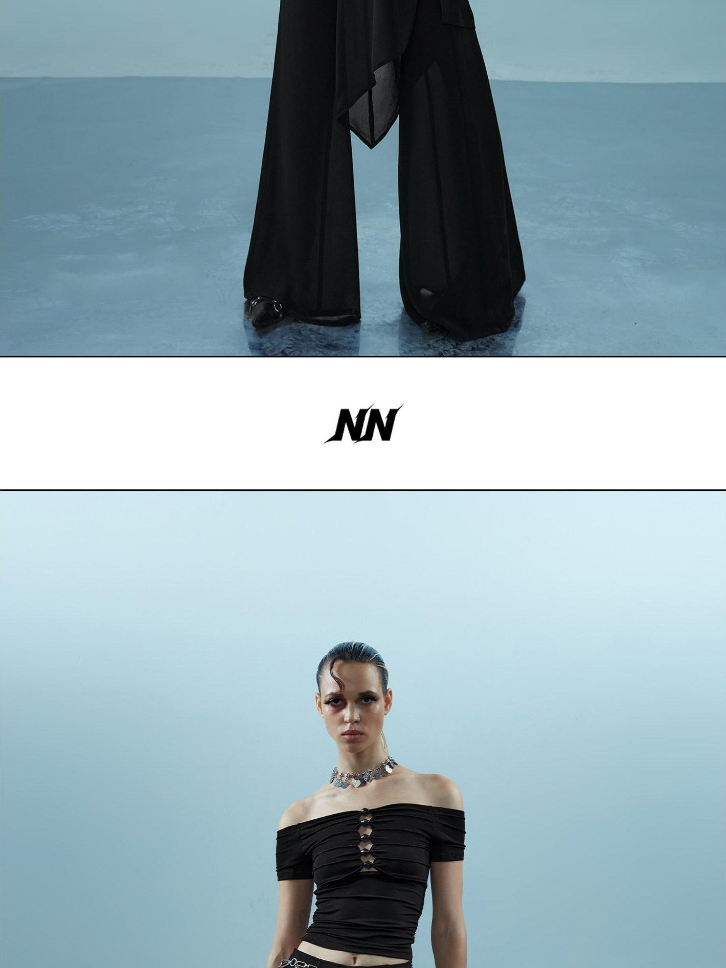 NORTH NODE Spliced Chiffon Hip Covering Slimming Pocket Micro Flare Women&