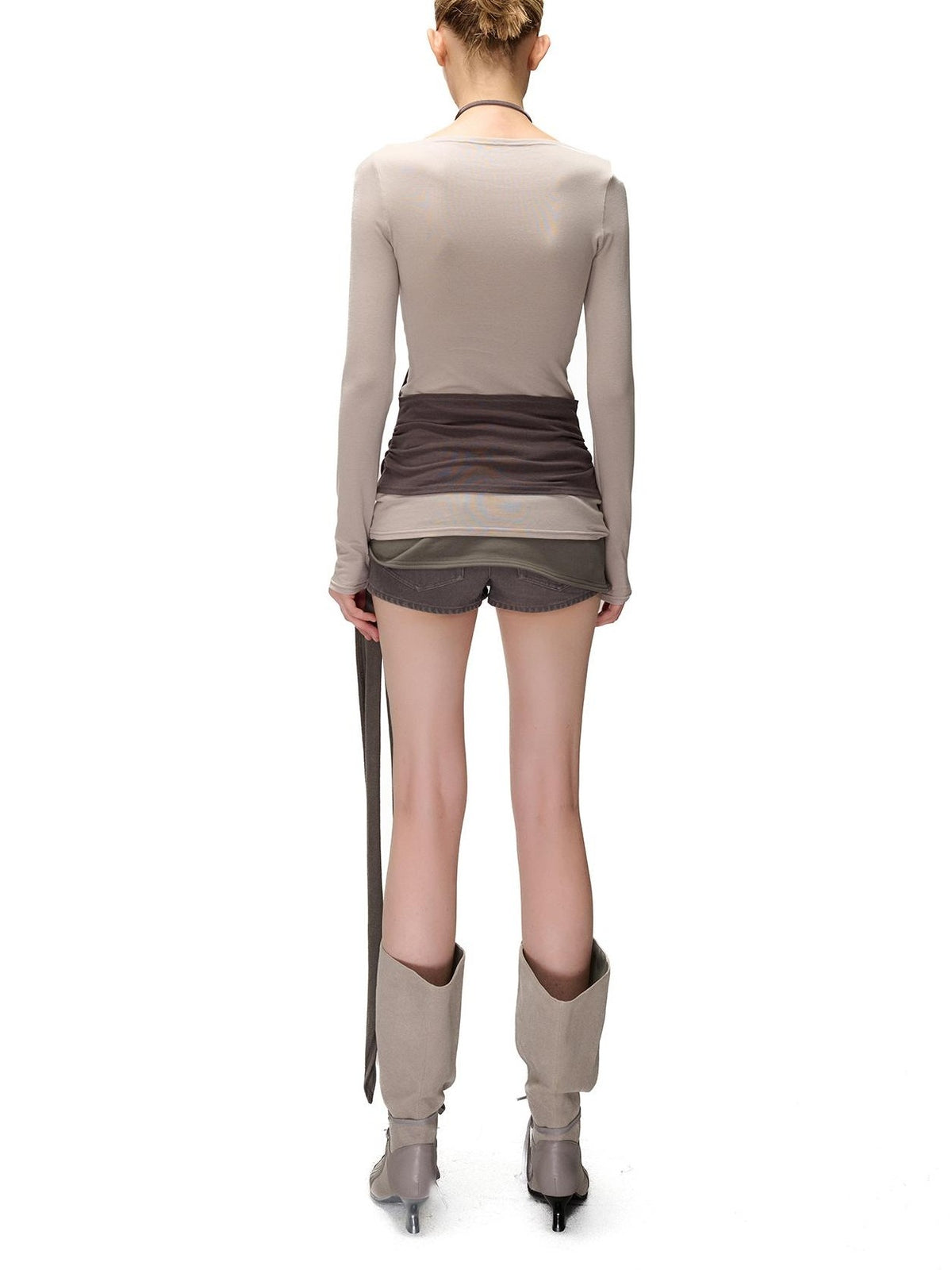 NORTH NODE Spliced Colorblock Halter One Shoulder Faux Women&