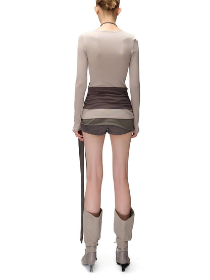 NORTH NODE Spliced Colorblock Halter One Shoulder Faux Women&