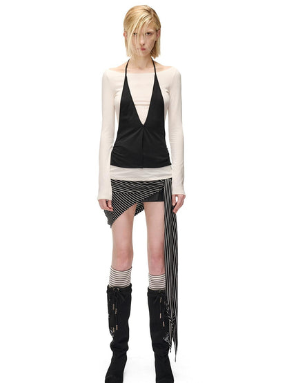 NORTH NODE Spliced Colorblock Halter One Shoulder Faux Women&