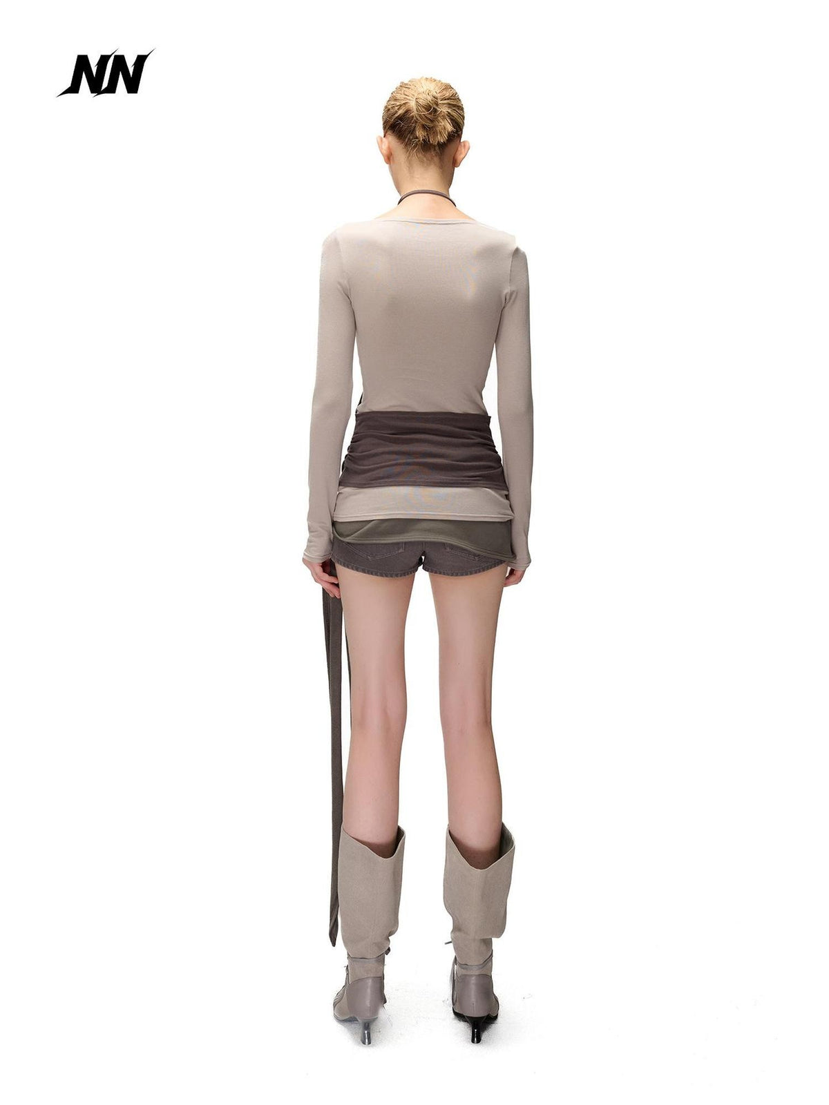 NORTH NODE Spliced Colorblock Halter One Shoulder Faux Women&