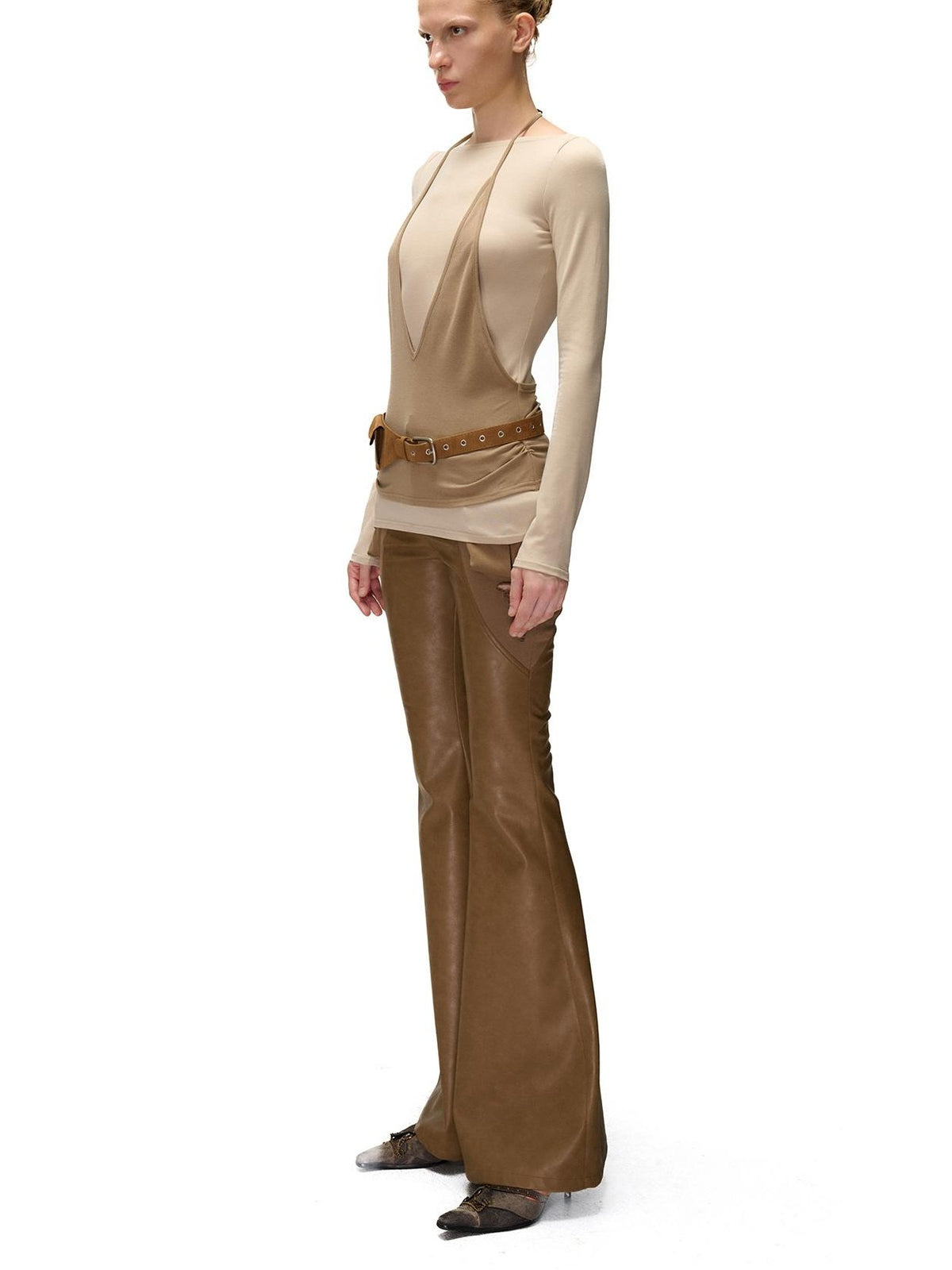 NORTH NODE Spliced Colorblock Halter One Shoulder Faux Women&