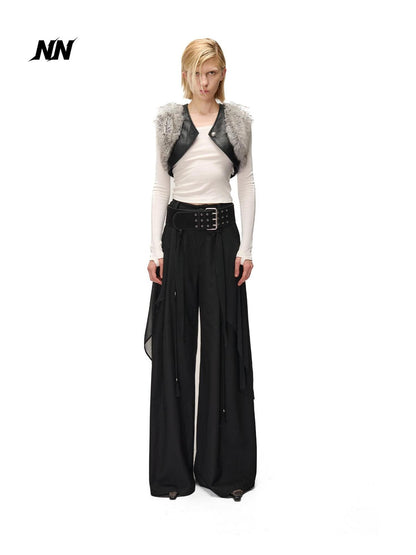 NORTH NODE Spliced Fuzzy Ultra Short Loose V-neck Women&