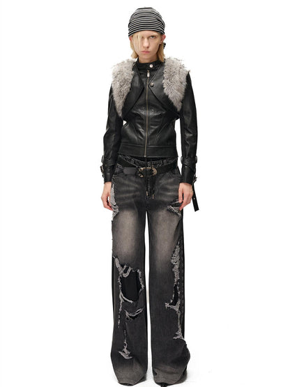 NORTH NODE Spliced Fuzzy Ultra Short Loose V-neck Women&