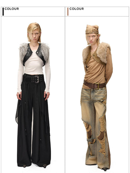 NORTH NODE Spliced Fuzzy Ultra Short Loose V-neck Women&