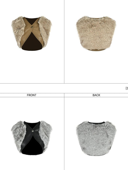 NORTH NODE Spliced Fuzzy Ultra Short Loose V-neck Women&