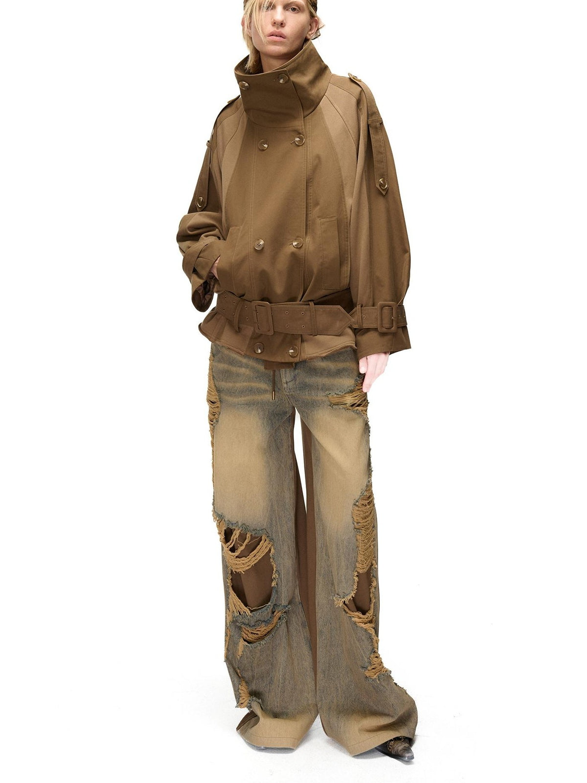 NORTH NODE Spliced Short Loose Cotton Blend Women&