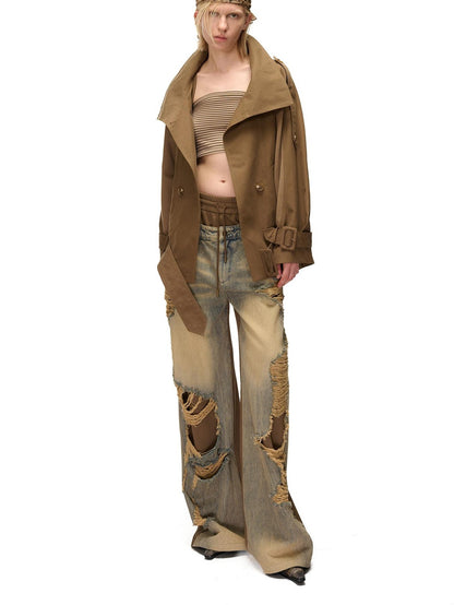 NORTH NODE Spliced Short Loose Cotton Blend Women&