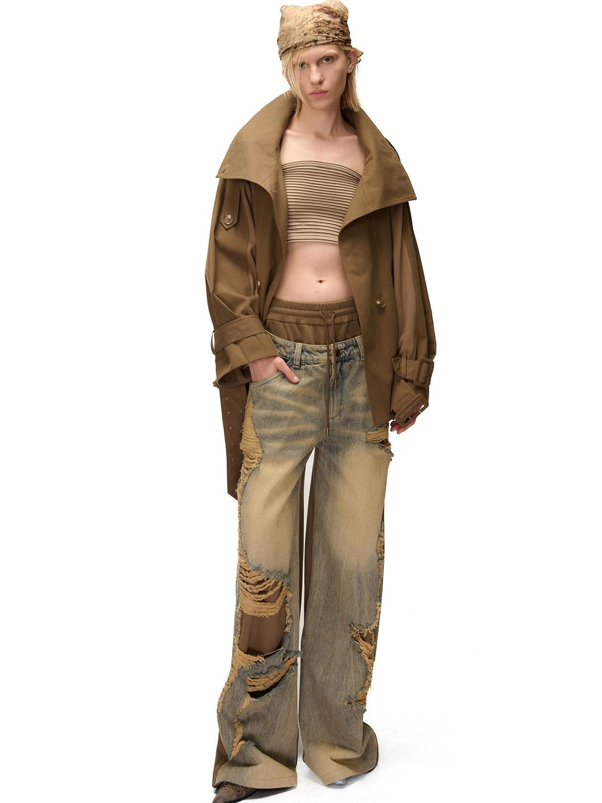 NORTH NODE Spliced Short Loose Cotton Blend Women&