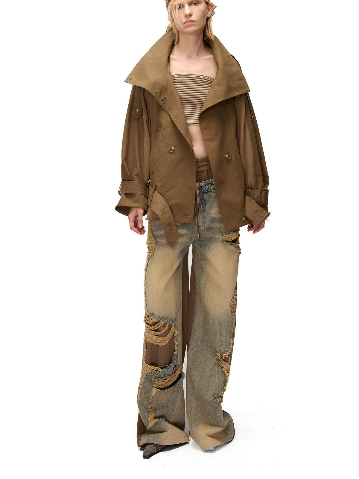 NORTH NODE Spliced Short Loose Cotton Blend Women&
