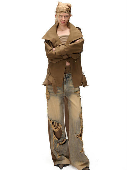 NORTH NODE Spliced Short Loose Cotton Blend Women&