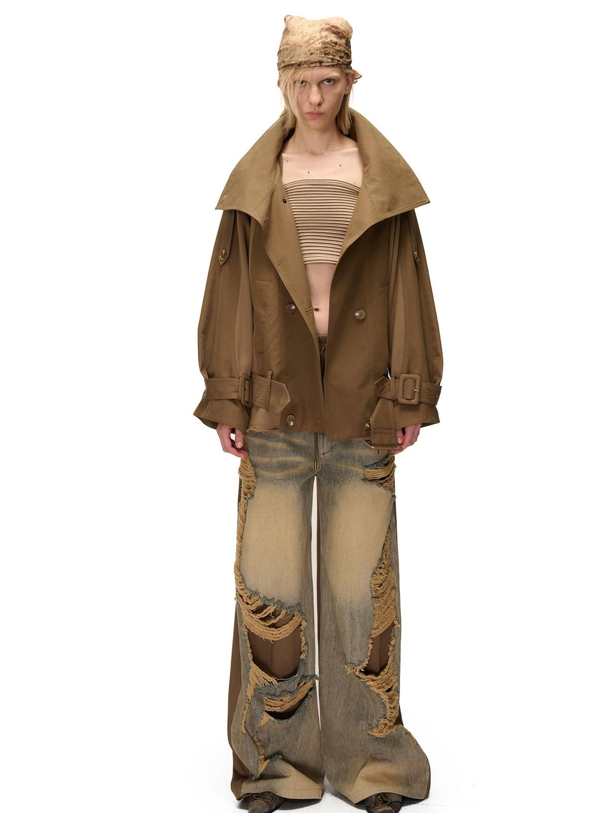 NORTH NODE Spliced Short Loose Cotton Blend Women&