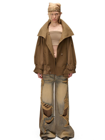 NORTH NODE Spliced Short Loose Cotton Blend Women&