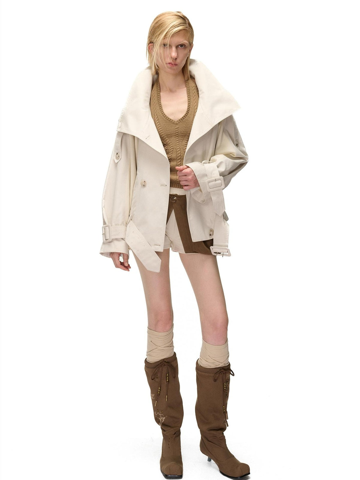 NORTH NODE Spliced Short Loose Cotton Blend Women&