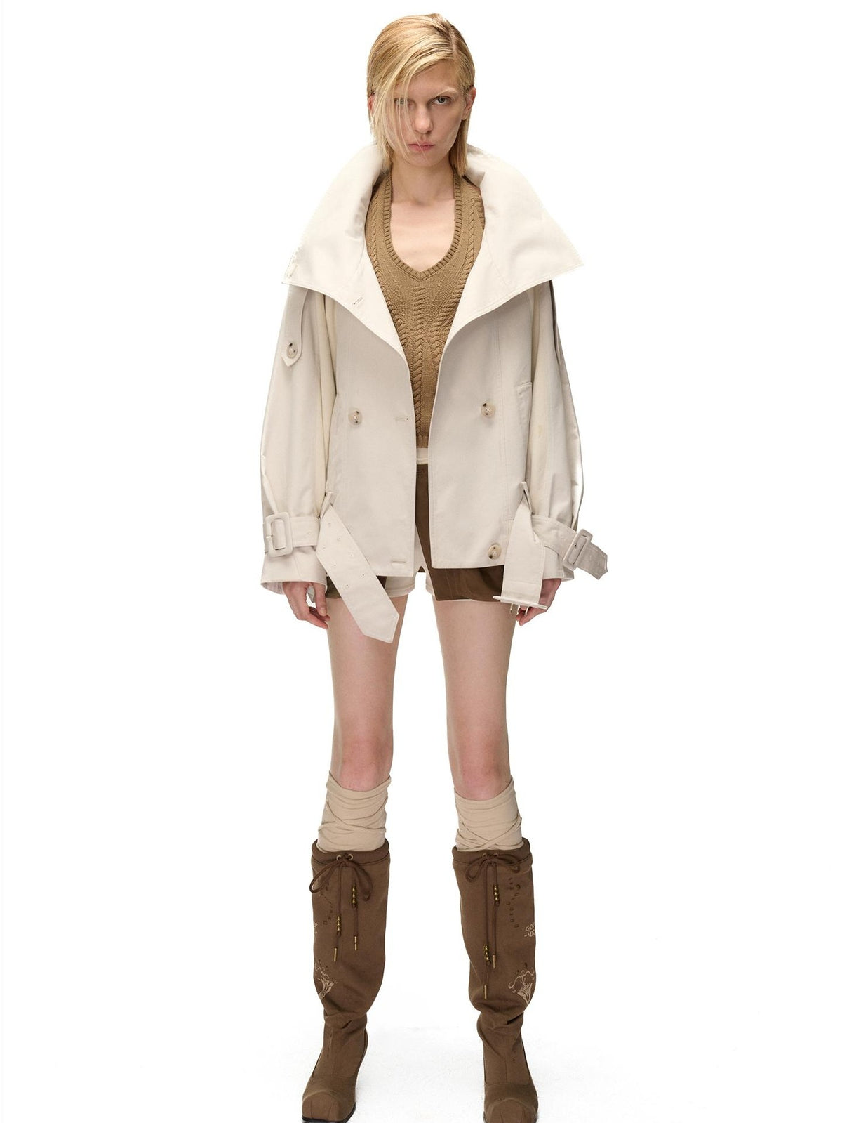 NORTH NODE Spliced Short Loose Cotton Blend Women&