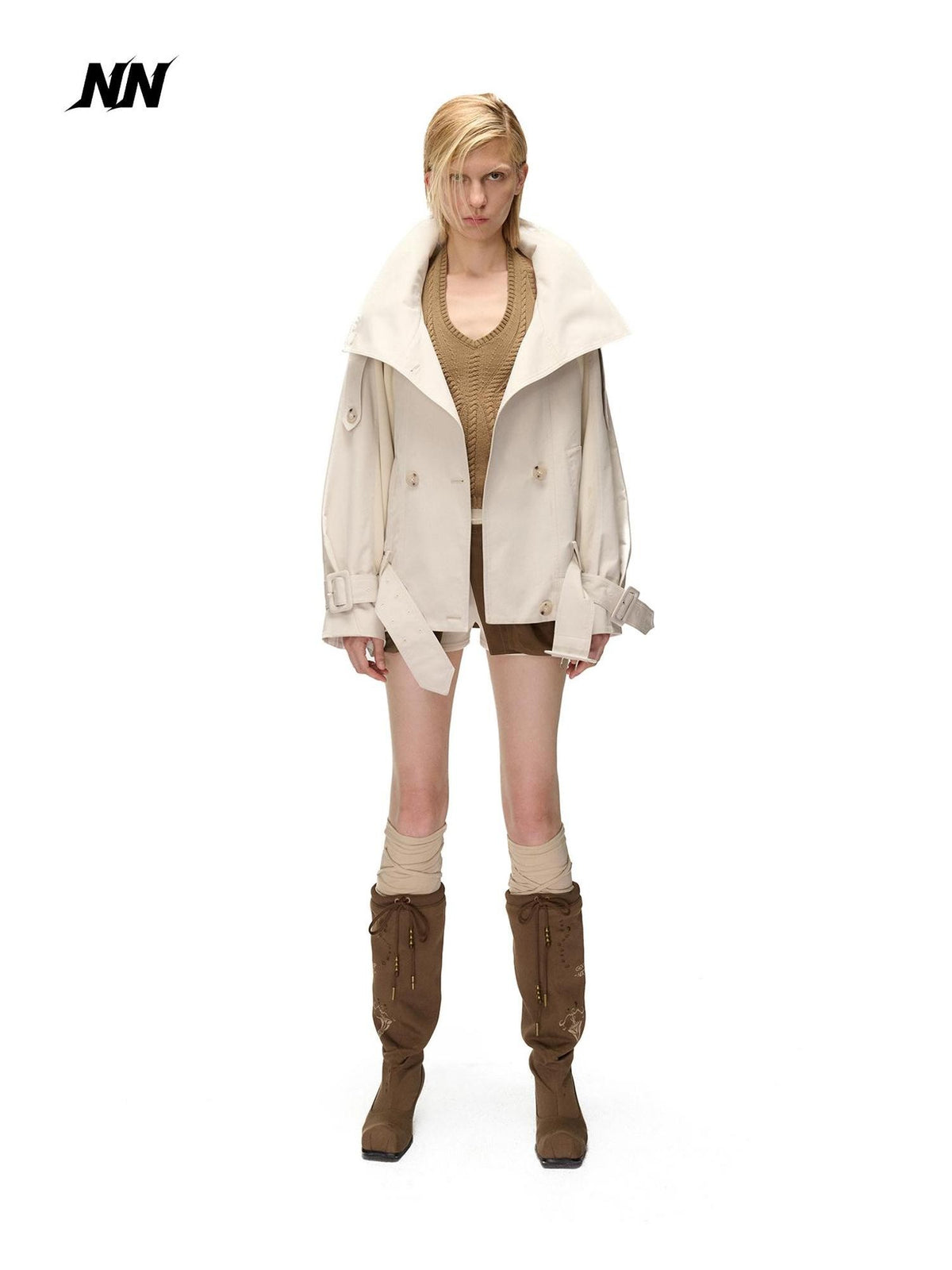 NORTH NODE Spliced Short Loose Cotton Blend Women&