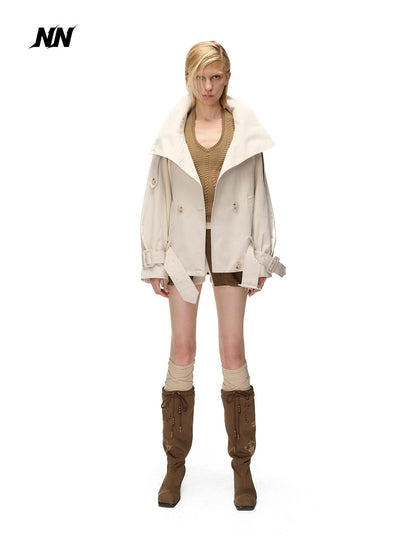 NORTH NODE Spliced Short Loose Cotton Blend Women&