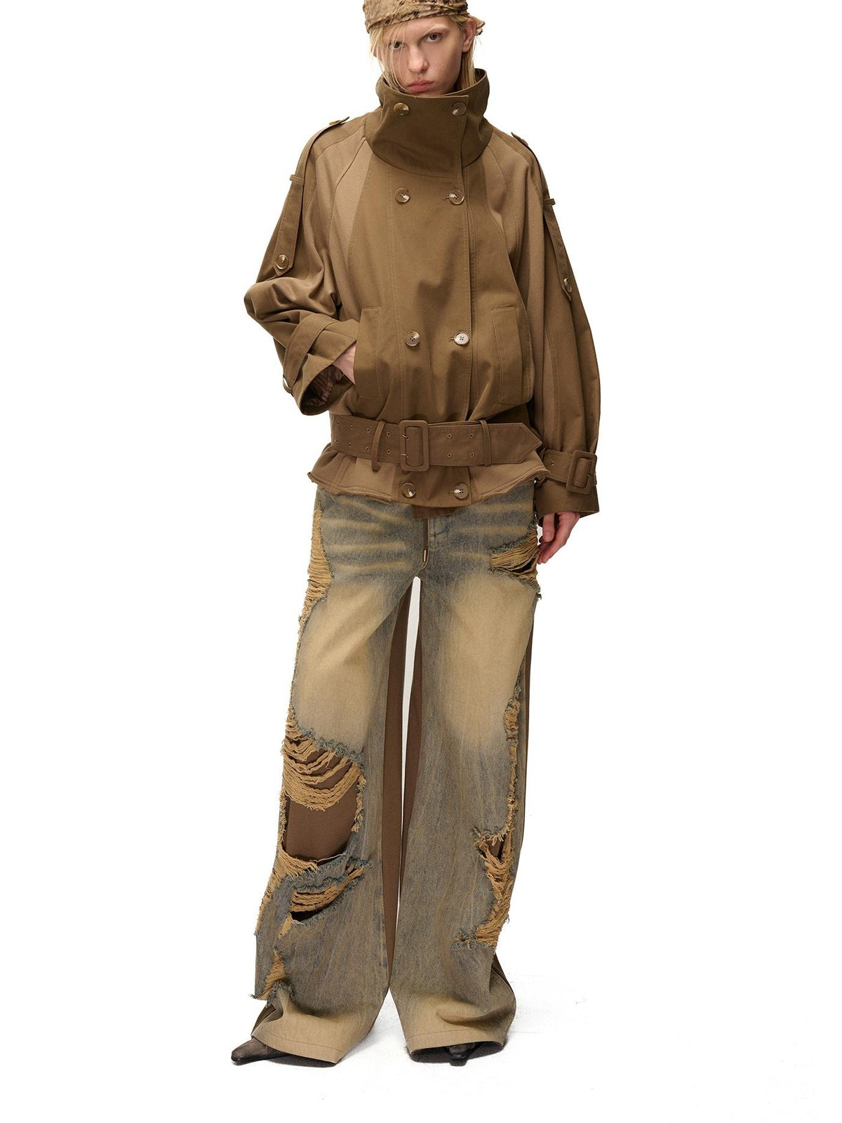 NORTH NODE Spliced Short Loose Cotton Blend Women&