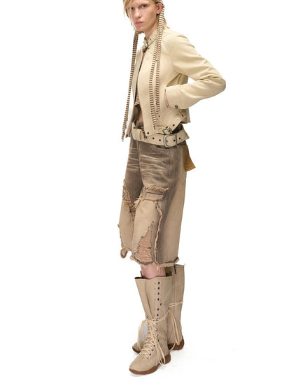 NORTH NODE Spliced Stand Collar Slim Fit Cotton Women&