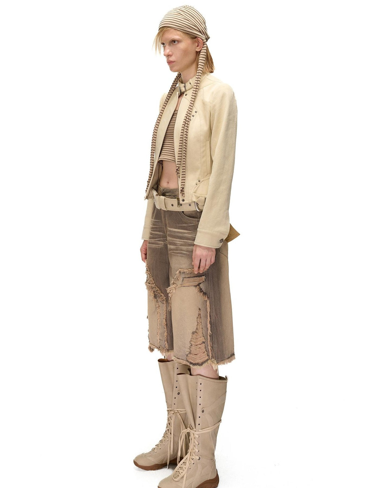 NORTH NODE Spliced Stand Collar Slim Fit Cotton Women&