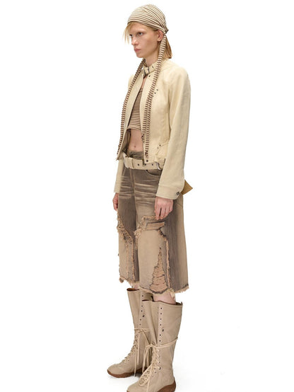 NORTH NODE Spliced Stand Collar Slim Fit Cotton Women&