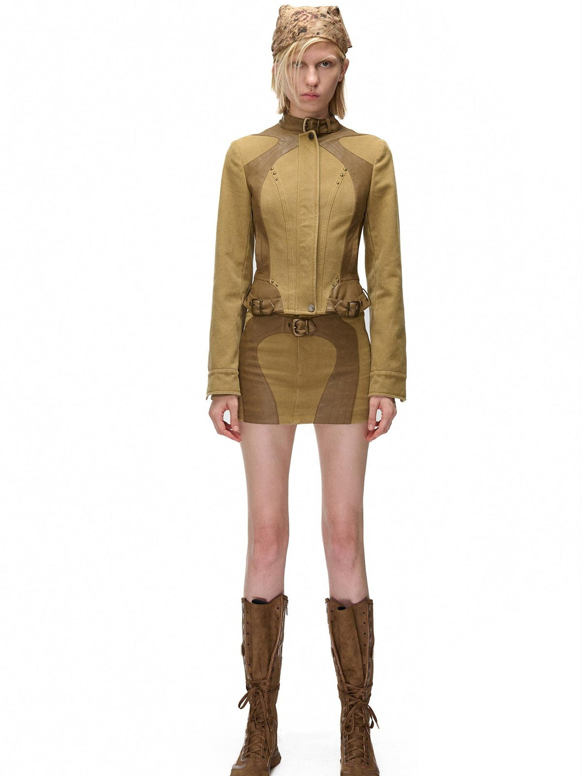 NORTH NODE Spliced Stand Collar Slim Fit Cotton Women&