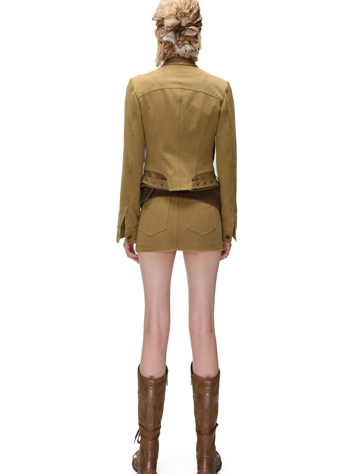 NORTH NODE Spliced Stand Collar Slim Fit Cotton Women&