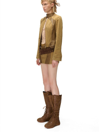 NORTH NODE Spliced Stand Collar Slim Fit Cotton Women&