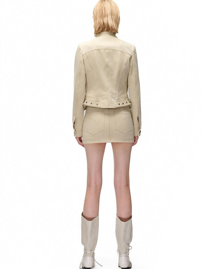 NORTH NODE Spliced Stand Collar Slim Fit Cotton Women&