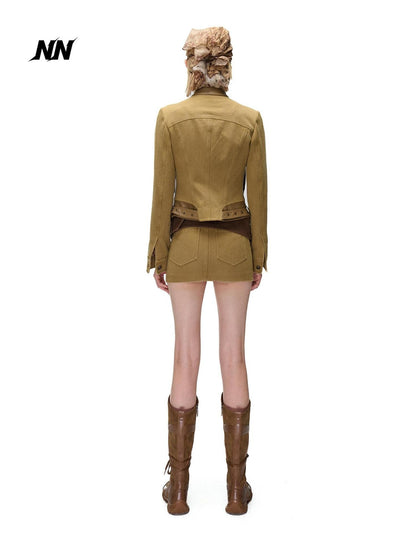 NORTH NODE Spliced Stand Collar Slim Fit Cotton Women&