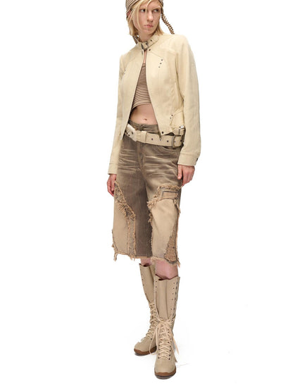NORTH NODE Spliced Stand Collar Slim Fit Cotton Women&