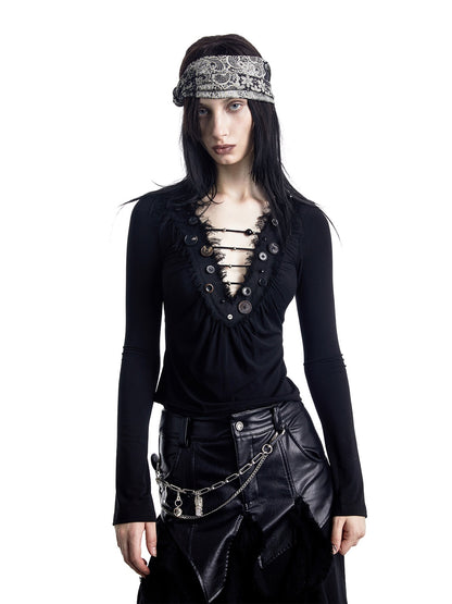NORTH_NODE_Spliced_V-neck_Hand_Button_Women&