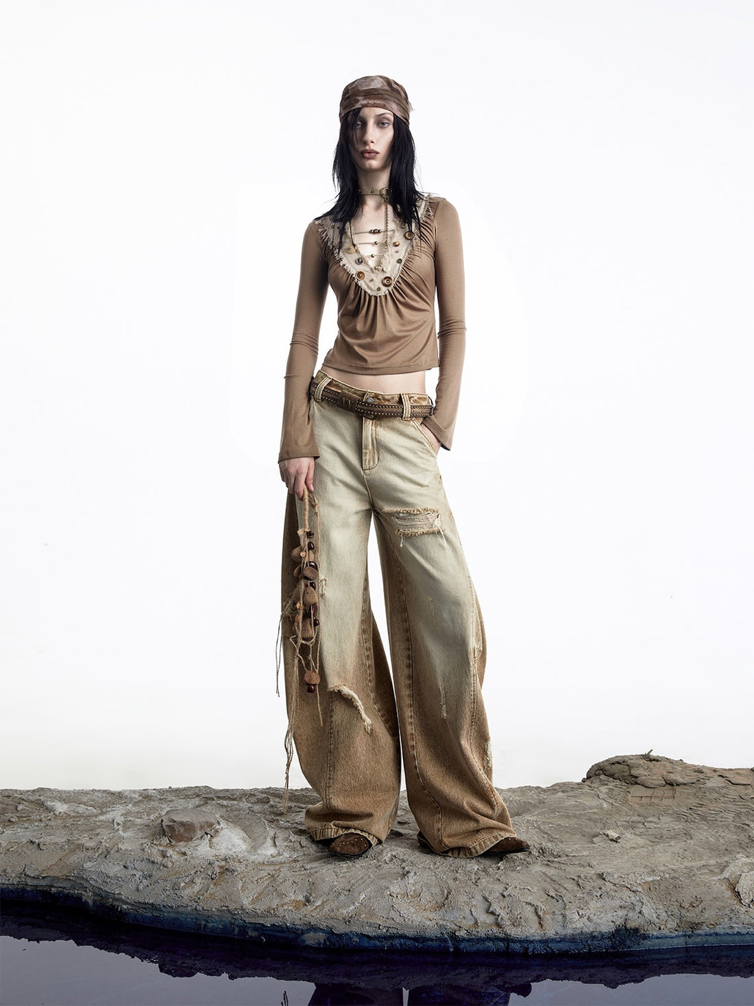 NORTH NODE Spliced V-neck Hand Button Women&