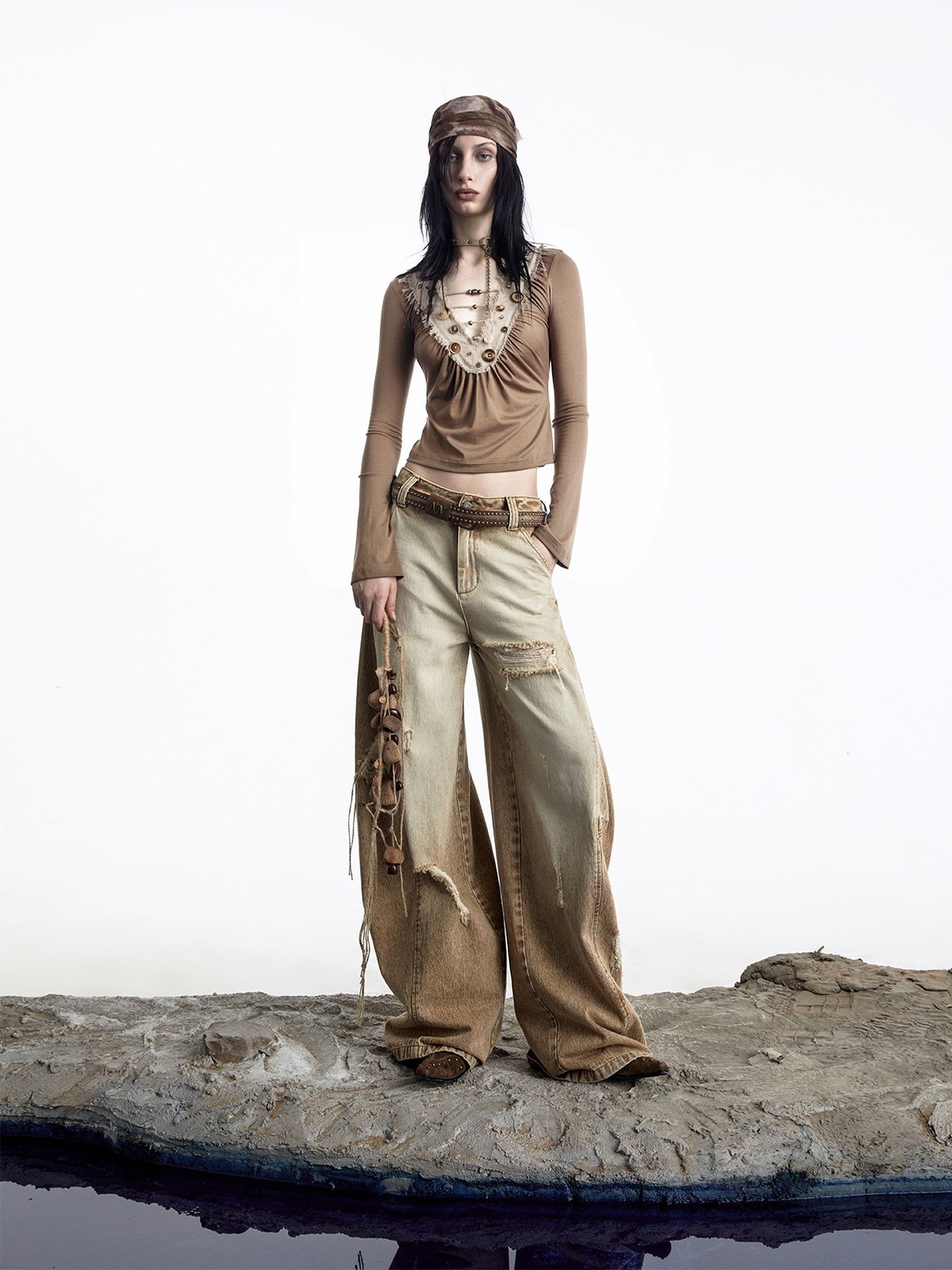 NORTH NODE Spliced V-neck Hand Button Women&