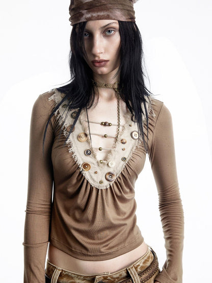 NORTH NODE Spliced V-neck Hand Button Women&
